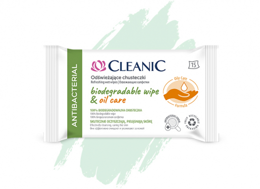 Chusteczki odświeżające Cleanic Antibacterial Biodegardable Wipe & Oil Care